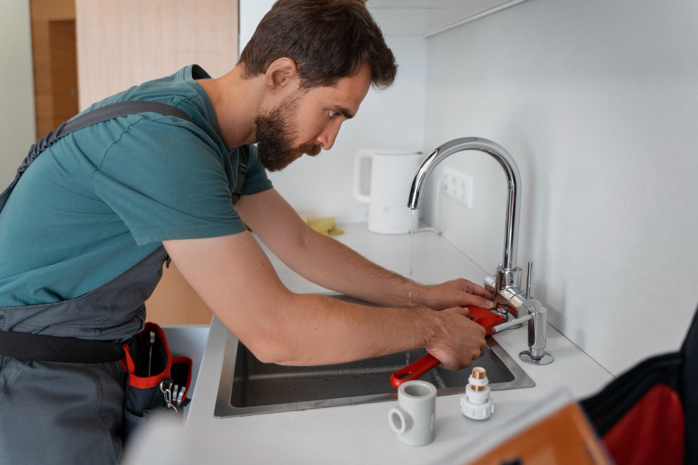 Plumber repairing a radiator